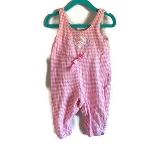 Vtg Buster Brown Girls Pink Gingham Applique Sleeveless Romper Size 12 months
